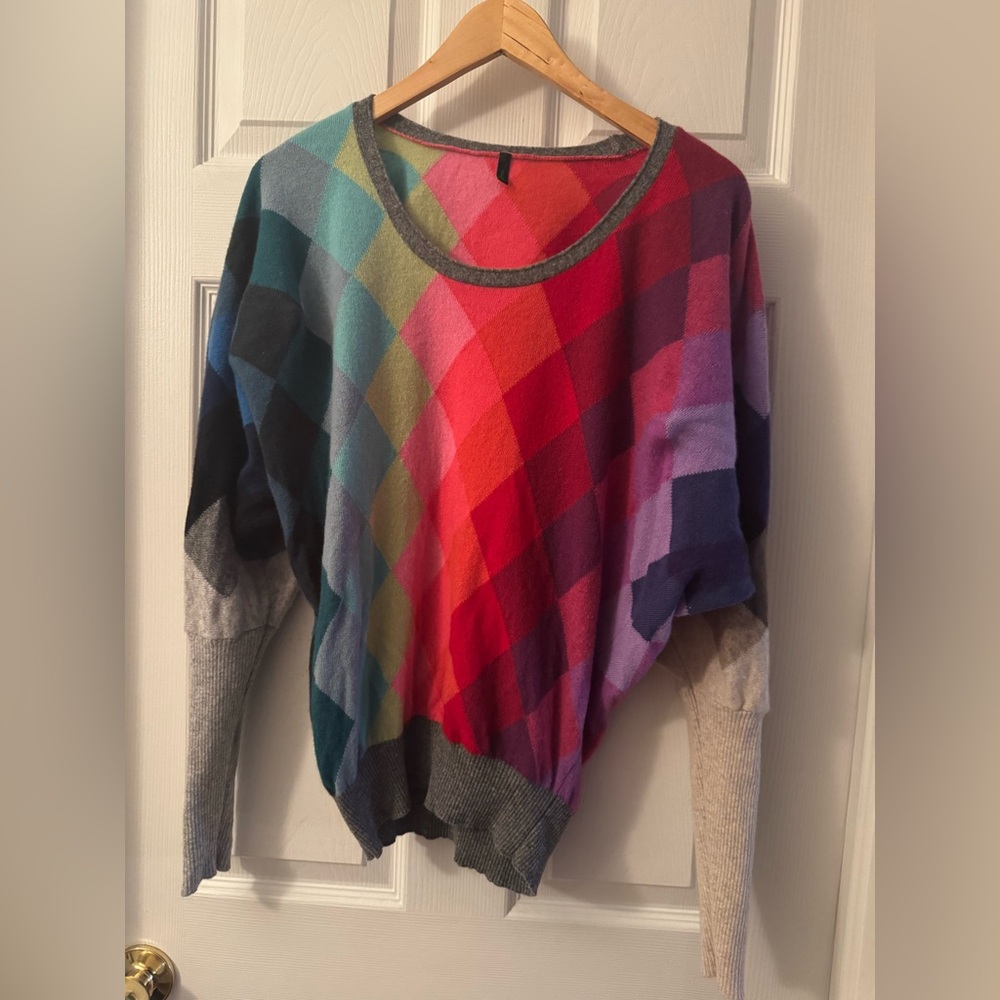 Benetton Rainbow Harlequin Dolman Sweater, size OS